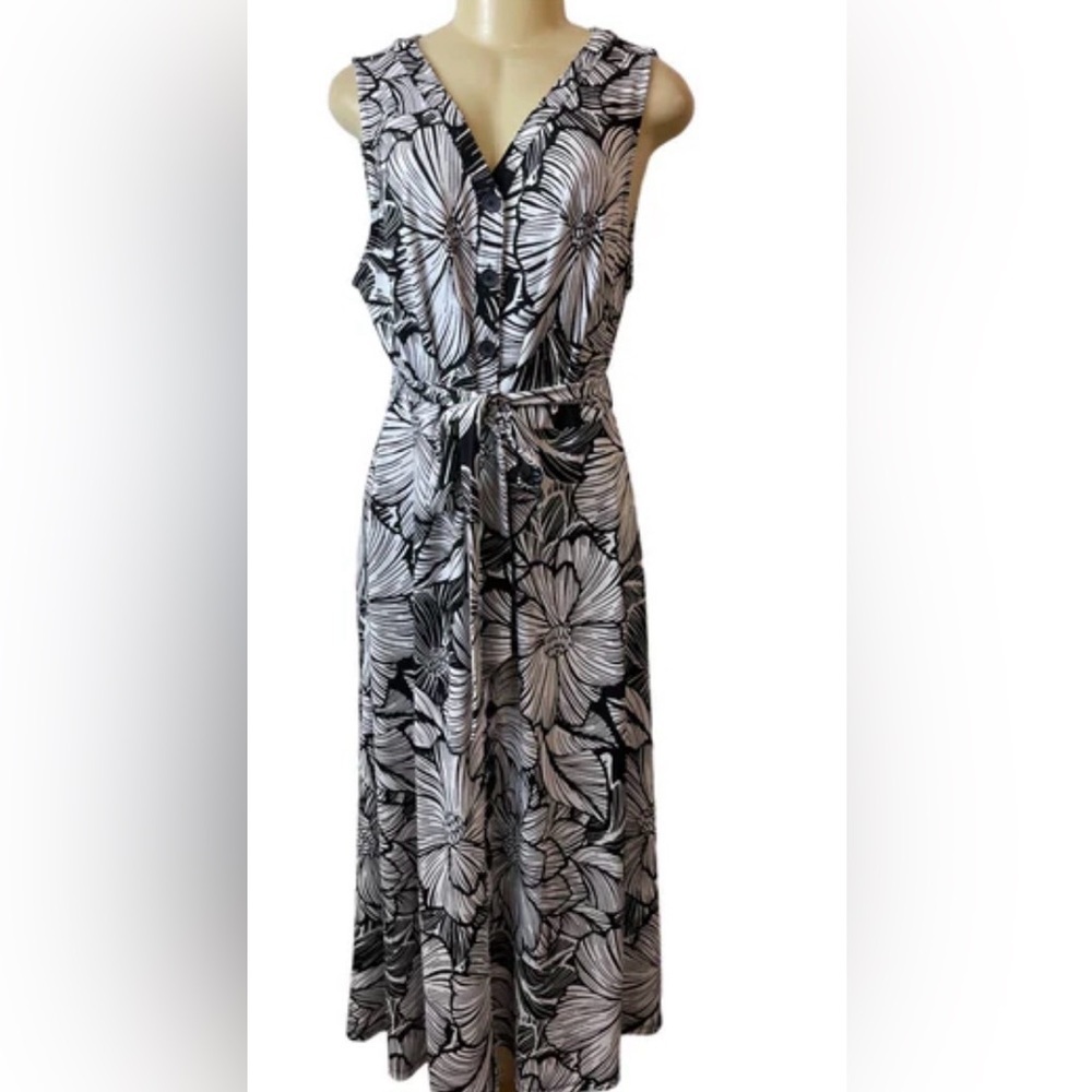 Talbots Black & White Floral Sleeveless Maxi Dress Size L